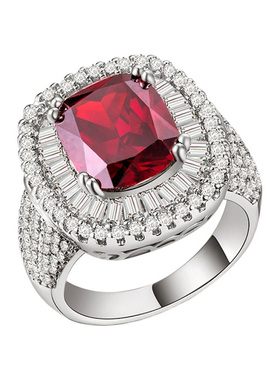 时尚方形鸽血红宝石女正红色戒指
