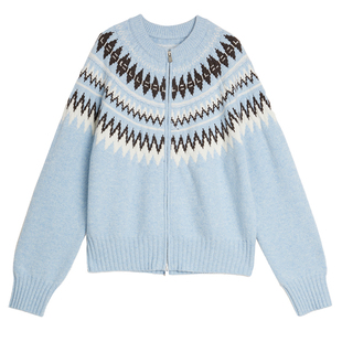 【自营】【100%绵羊毛】ELLE费尔岛花型毛衣女2026春新款针织开衫