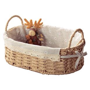 编织桌面收纳筐化妆品收纳盒茶几零食杂物收纳篮玄关储物盒仿藤编