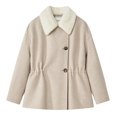 【绵羊毛】Laurel劳芮新款毛领驼绒收腰短款大衣LWL355D15500