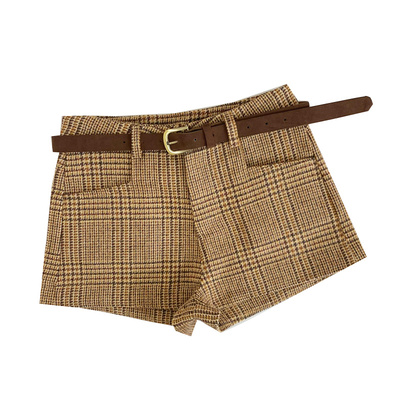 低腰复古百搭短裤配腰带裤子