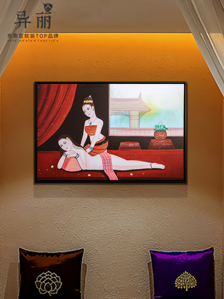 东南亚风格人物装饰画泰式spa会所客厅玄关高清喷绘挂画有框图片