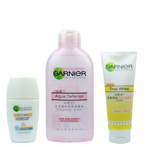 55.4元包邮 GARNIER 卡尼尔 防晒乳液SPF30+爽肤水200ml+洁面乳100ml