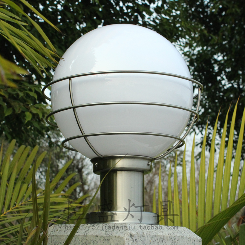 太阳能柱头灯玻璃灯罩户外防水圆球柱头灯围墙灯门柱灯不锈钢