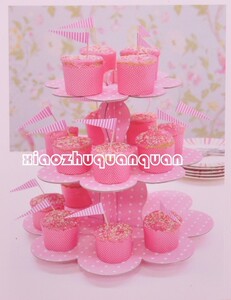 新款小猪圈圈—纸制三层蛋糕架【5色可选】杯子蛋糕塔 28元/