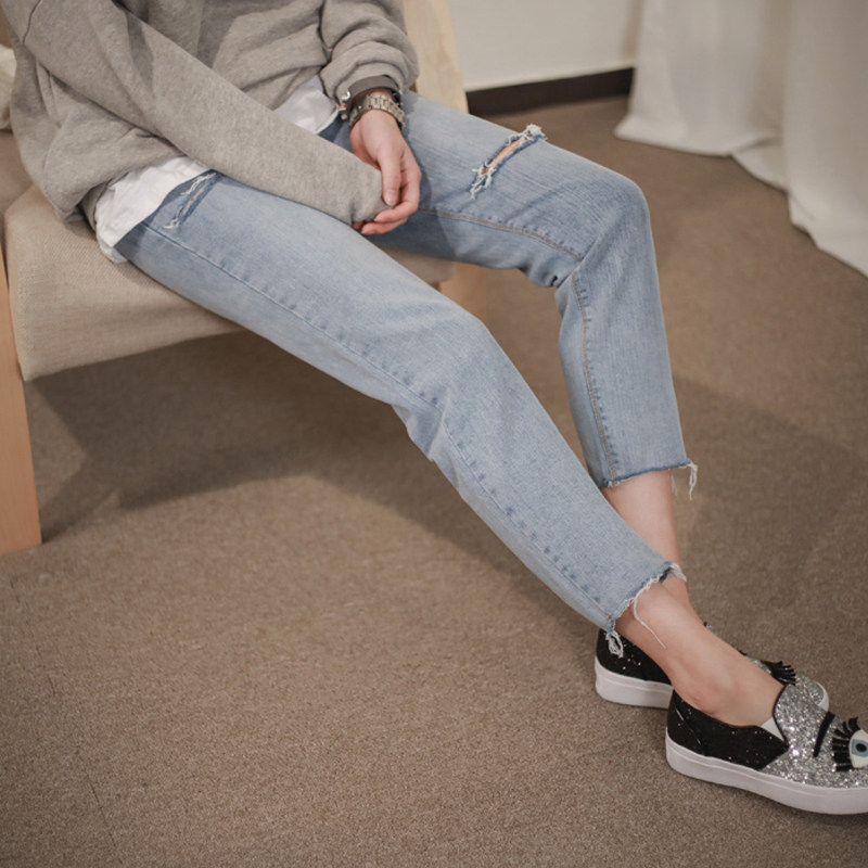 Autumn and winter hole Jeans Paige Ninth pants Feet Pencil pants Korean Edition Self cultivation Show thin student Versatile new patternin the Women's clothing/Boutique , Jeans  category - from Buy2taobao.com to provide professional Taobao agent buy service