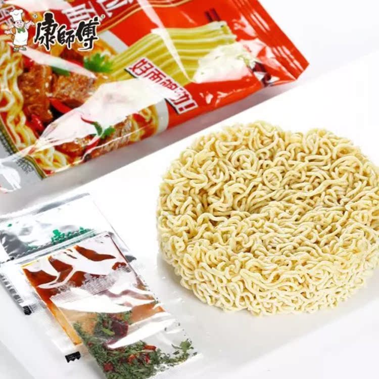 康師傅方便面勁爽拉面紅燒牛肉袋裝泡面24包6味混裝整箱包郵