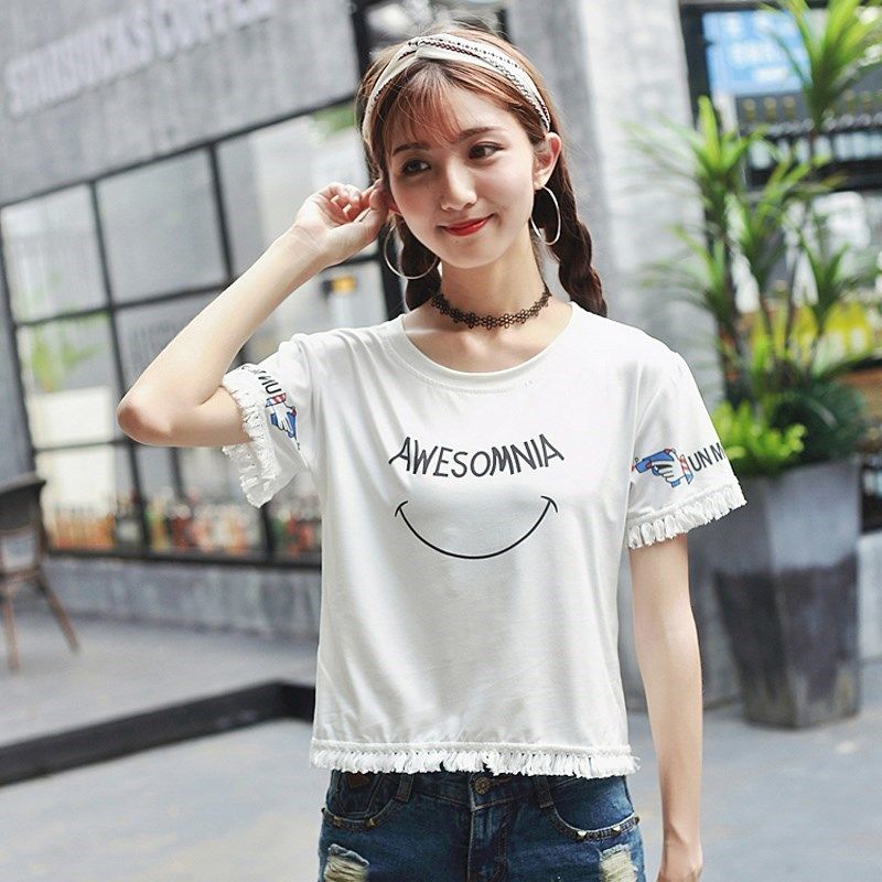 潮韩版女t恤流苏毛边夏短袖短款百搭学生宽松bf个性韩国高腰上衣|ruв категории Женская одежда, футболка - от Buy2taobao.com для оказания профессиональной услуги покупки агента Taobao