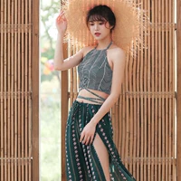 Ngực nhỏ và nửa cổ suối nước nóng bikini mỏng ba mảnh retro kỳ nghỉ áo tắm bảo thủ phụ nữ - Bikinis bộ đồ bơi nữ kín đáo