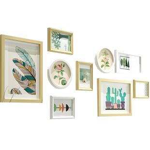 欧锋欧式实木照片墙相框墙简约挂墙相片墙创意装饰画组合全白色框