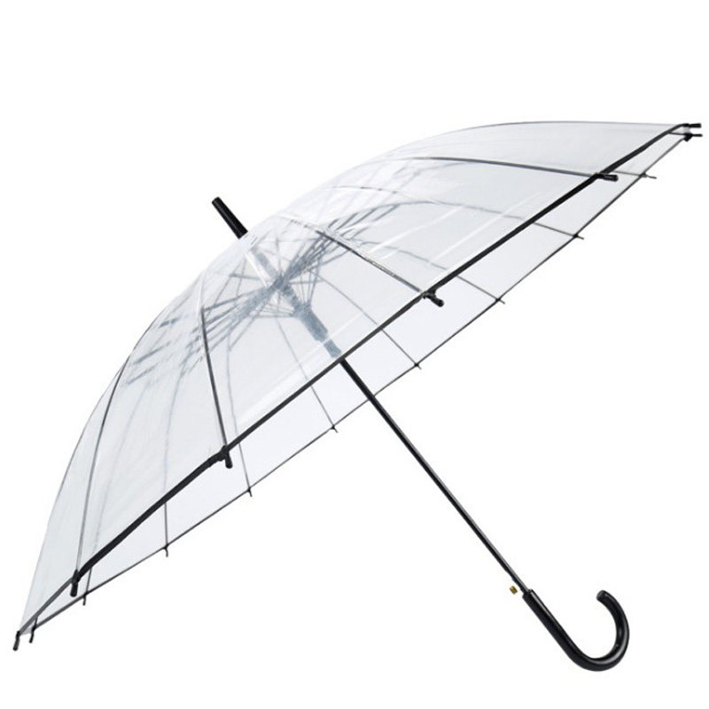 双人小清新16骨透明伞加厚透明白伞长柄自动雨伞DIY舞蹈广告道具