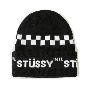 现货Stussy Road Cuff Beanie 黑白格子针织帽 冬帽 冷帽