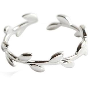 闺蜜戒925纯银戒指女开口清新树叶指环橄榄枝开口戒个性食指饰品