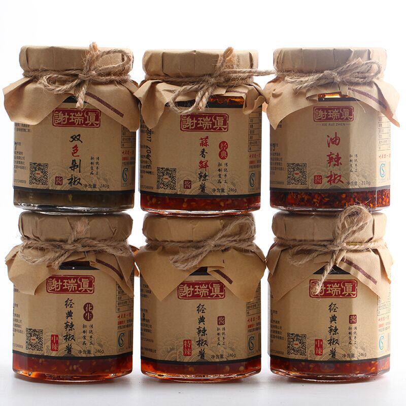山东谢瑞真辣椒酱超香下饭菜拌面酱剁椒香辣椒酱6瓶多口味组合装