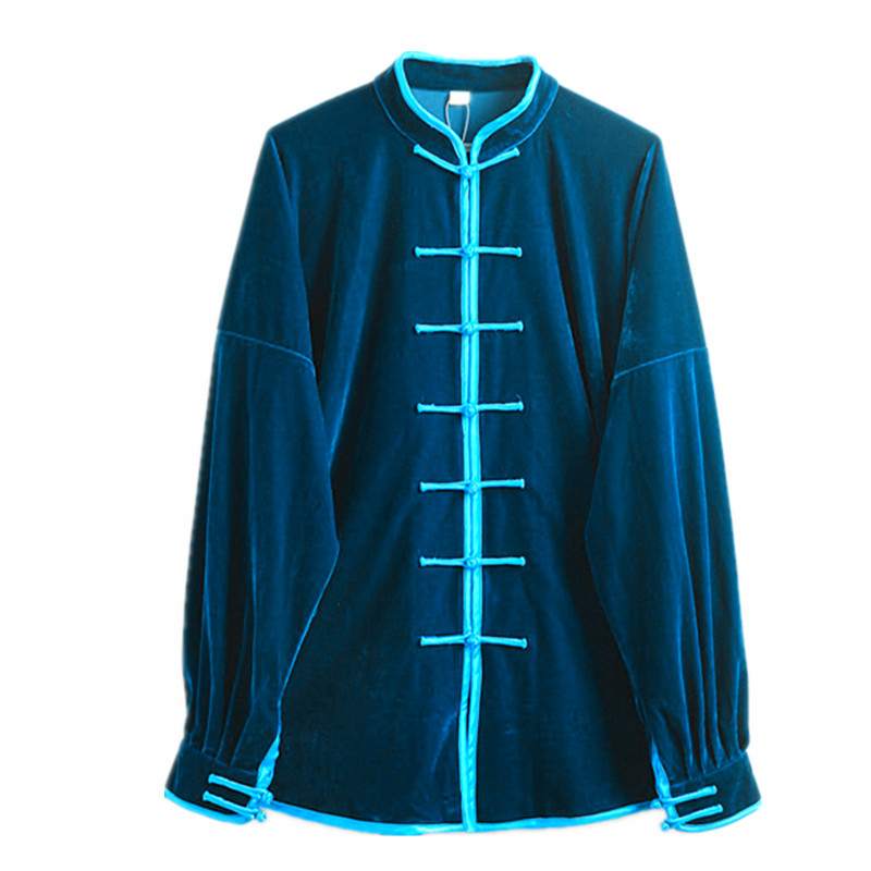 秋冬季金丝绒中长款太极服男女同款加厚练功服太极拳武术表演套装