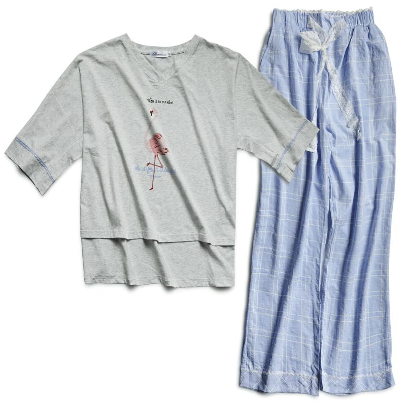 秋天七分袖春夏少女新款宽松睡衣