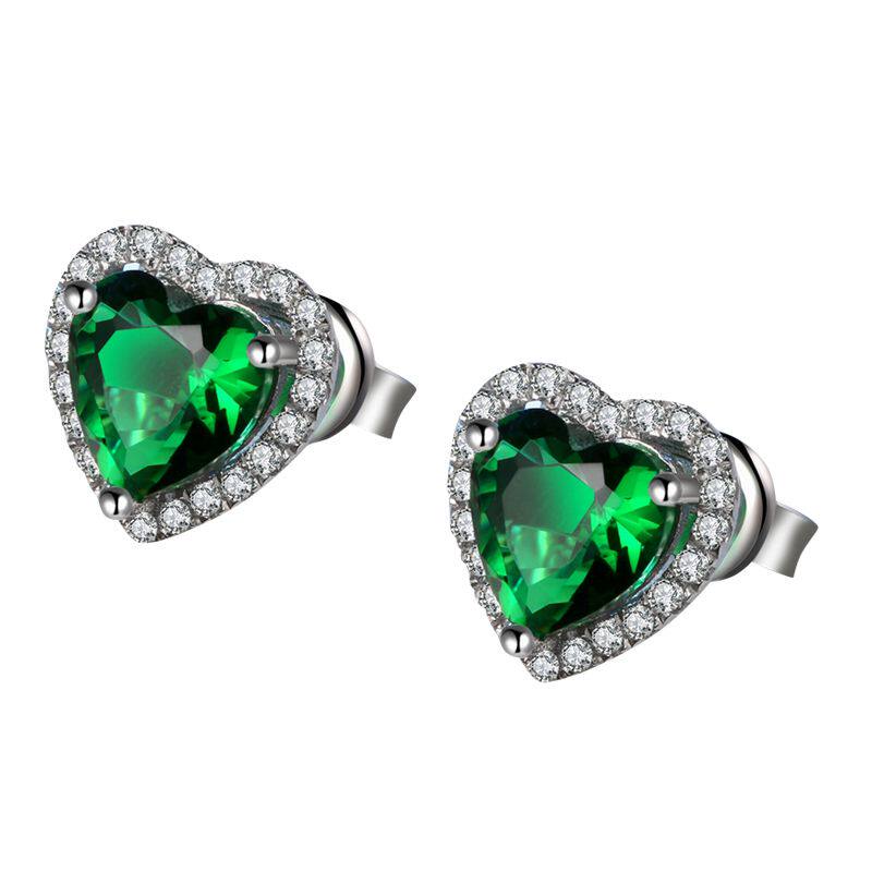 祖母绿耳钉女款日韩版彩色宝石耳环925纯银镀18k金彩宝耳饰银饰品