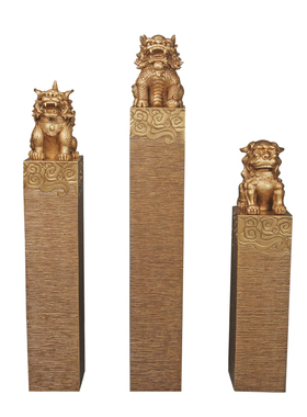 创意中式仿石柱酒店落地招财禅意