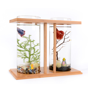 创意桌面小鱼缸生态玻璃鱼缸斗鱼缸观赏鱼热带鱼缸竹木制