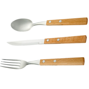 巧仕妙KSM木柄牛排刀叉两件套装 不锈钢西餐刀叉勺三件套餐具套装
