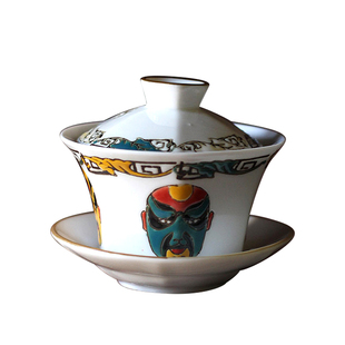 宝合琳潮州老器粉彩手绘陶瓷三才盖碗 脸谱泡茶碗高岭土茶备茶具