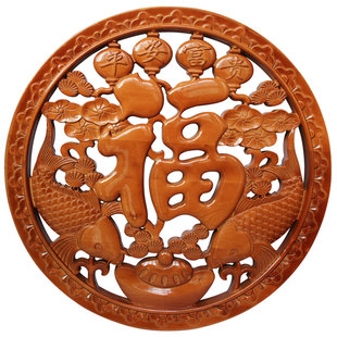 桃木富贵鱼挂件木雕福字中国结挂件客厅玄关家居挂饰大中小号