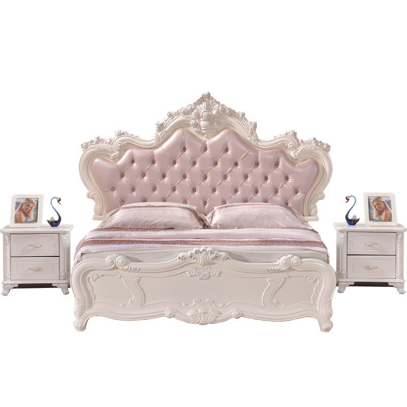 欧式双人床1.8米实木床宫廷奢华公主床真皮婚床主卧新古典雕花床