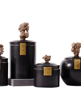 新中式风陶瓷罐博古架书柜装饰品