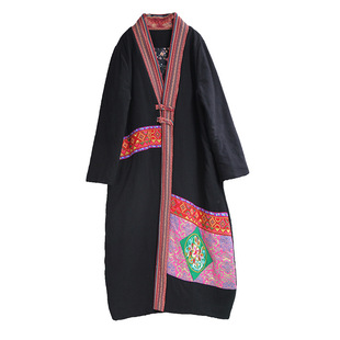 2023冬季新款民族风棉衣女装棉麻复古宽松大码棉袄中长款外套棉袍