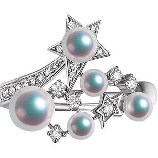 HIVENGI/海梵纪18K白金镶南非钻石女戒日本天然海水akoya珍珠戒指