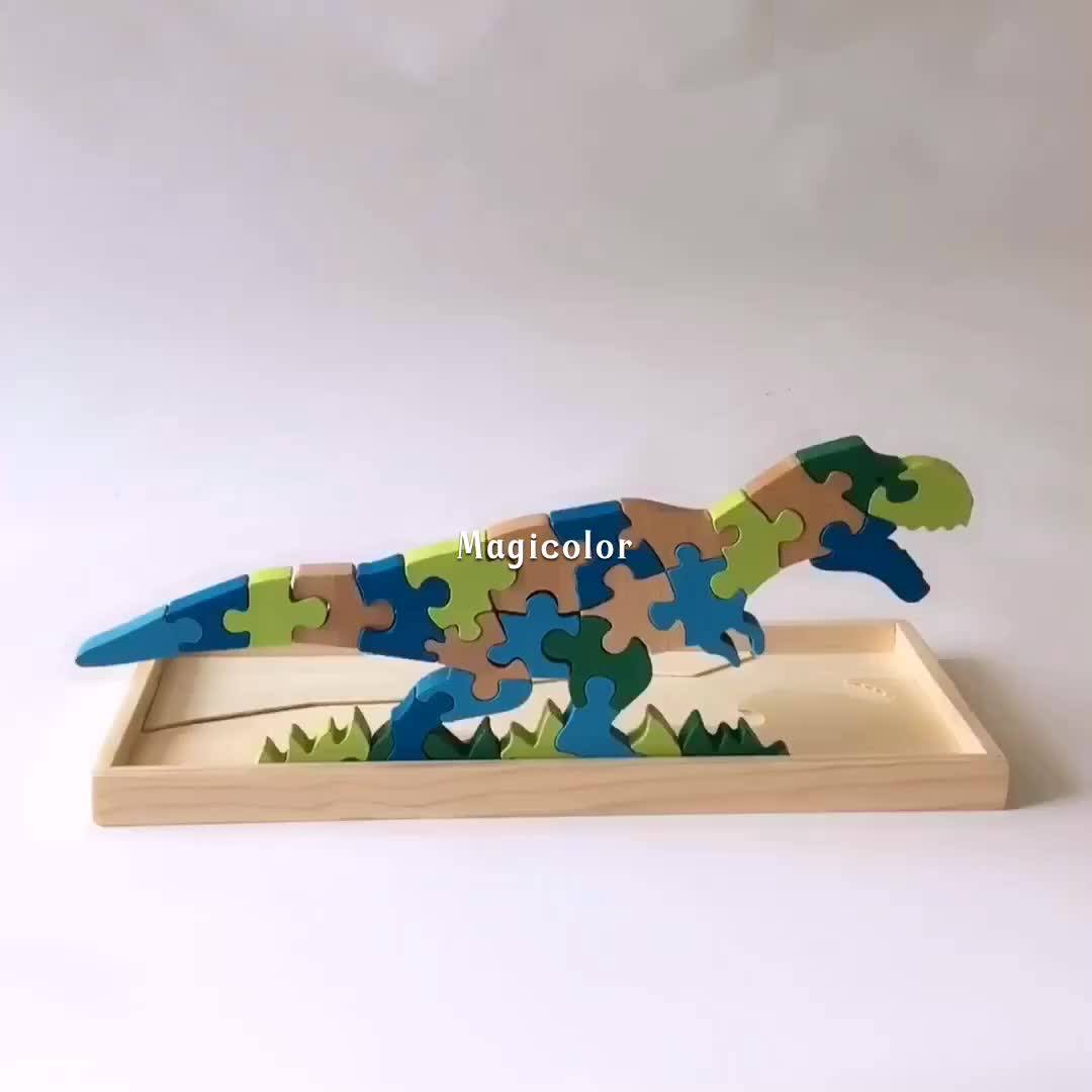 Wholesale 3d Puzzle Wooden Dinosaur Toys Top Fashion Kids Wooden