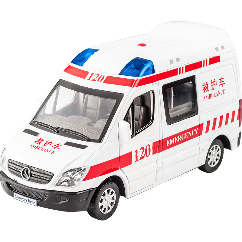 大号大奔120救护车急救车合金110警车儿童男孩合金汽车模型玩具车