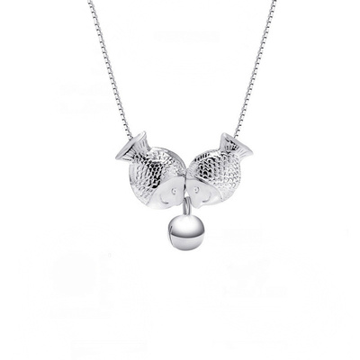 s925纯银项链女接吻鱼镀白金铃铛