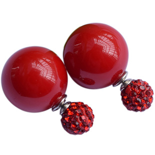 水钻珍珠前后大小球耳钉女 双面两用纯银耳环 简约百搭气质耳饰品