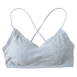 纯棉美背交叉带文胸夏防走光聚拢露背手掌杯胸垫罩杯一体内衣抹胸