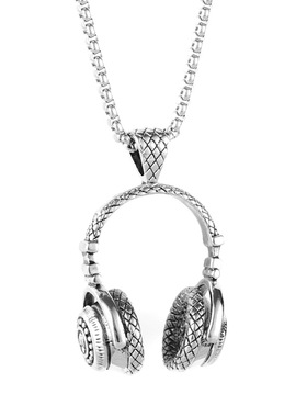 嘻哈摇滚风音乐耳机钛钢吊坠项链