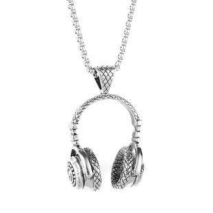 韩版时尚嘻哈摇滚配饰 爱音乐潮人耳机钛钢吊坠项链男士 前卫饰品