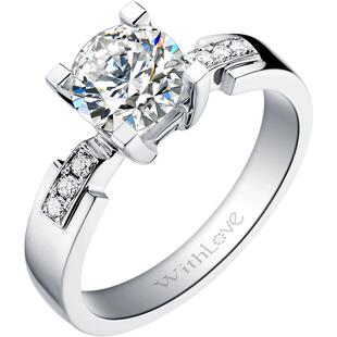 WithLove 18K金克拉钻石戒指豪华婚戒四爪订婚Pt铂金钻戒女戒定制