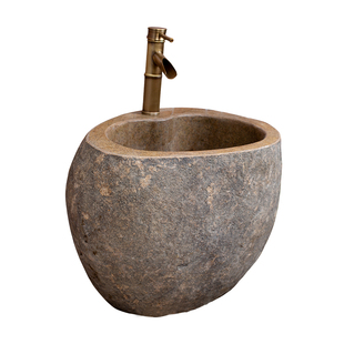 天然鹅卵石头拖把池复古拖布桶庭院拖布盆户外溪石沥水墩布池水盆