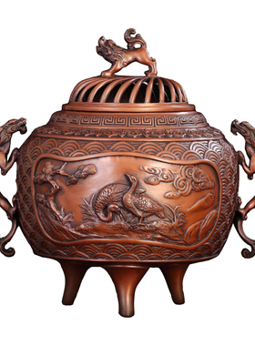 香炉香炉狮钮龙耳海水纹三足熏炉