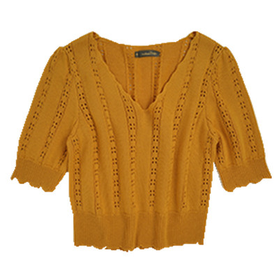 新款v领冰丝修身显瘦法式上衣