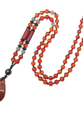 战国红玛瑙挂件长款民族风毛衣链