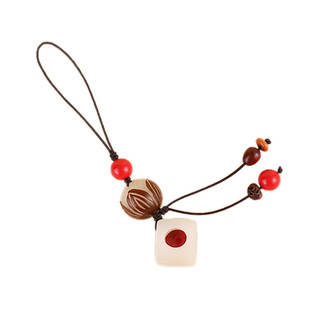 朝思暮想 仿黑檀木菩提根玲珑骰子安红豆手机链情侣款挂件挂链