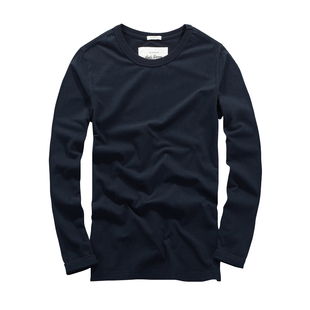 秋季新款af长袖T恤男修身简约圆领纯棉纯色打底衫t恤全棉白色上衣