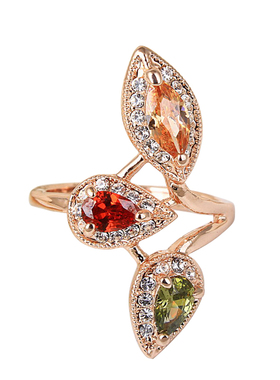 时尚五彩锆石叶子食指女日戒指