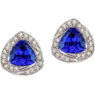 HIVENGI/海梵纪天然蓝坦桑石耳钉女 18K白金镶嵌钻彩色宝石首饰