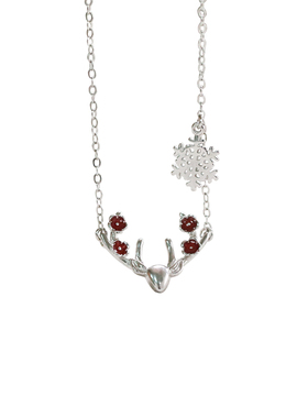 文艺风鹿头雪花红色饰品锁骨链