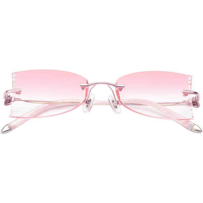 配近视眼镜女有度数手工钻石切边镶钻成品无框眼镜架渐变色B024