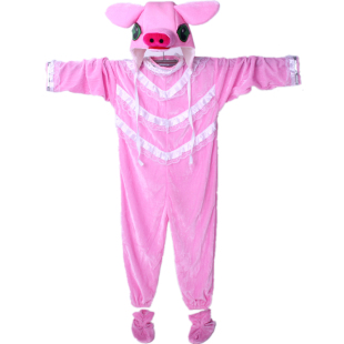 卡通儿童演出服可爱四只小猪和狼金丝绒动物表演服成人道具亲子装