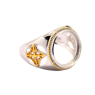 S925纯银戒指空托男女电镀双色圆形DIY蜜蜡松石琥珀玉石镶嵌13*13